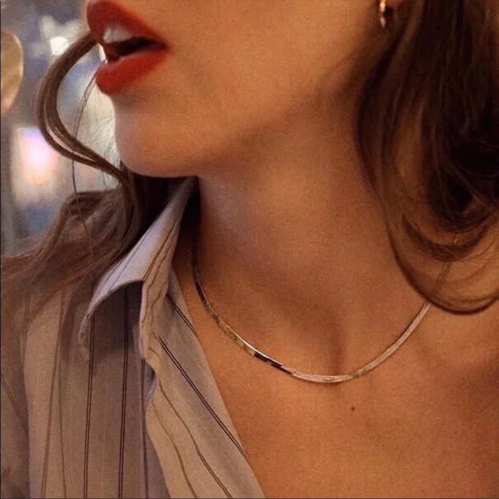NEW 18K GOLD BLADE FLAT SNAKE CHAIN NECKLACE - Picture 3 of 6